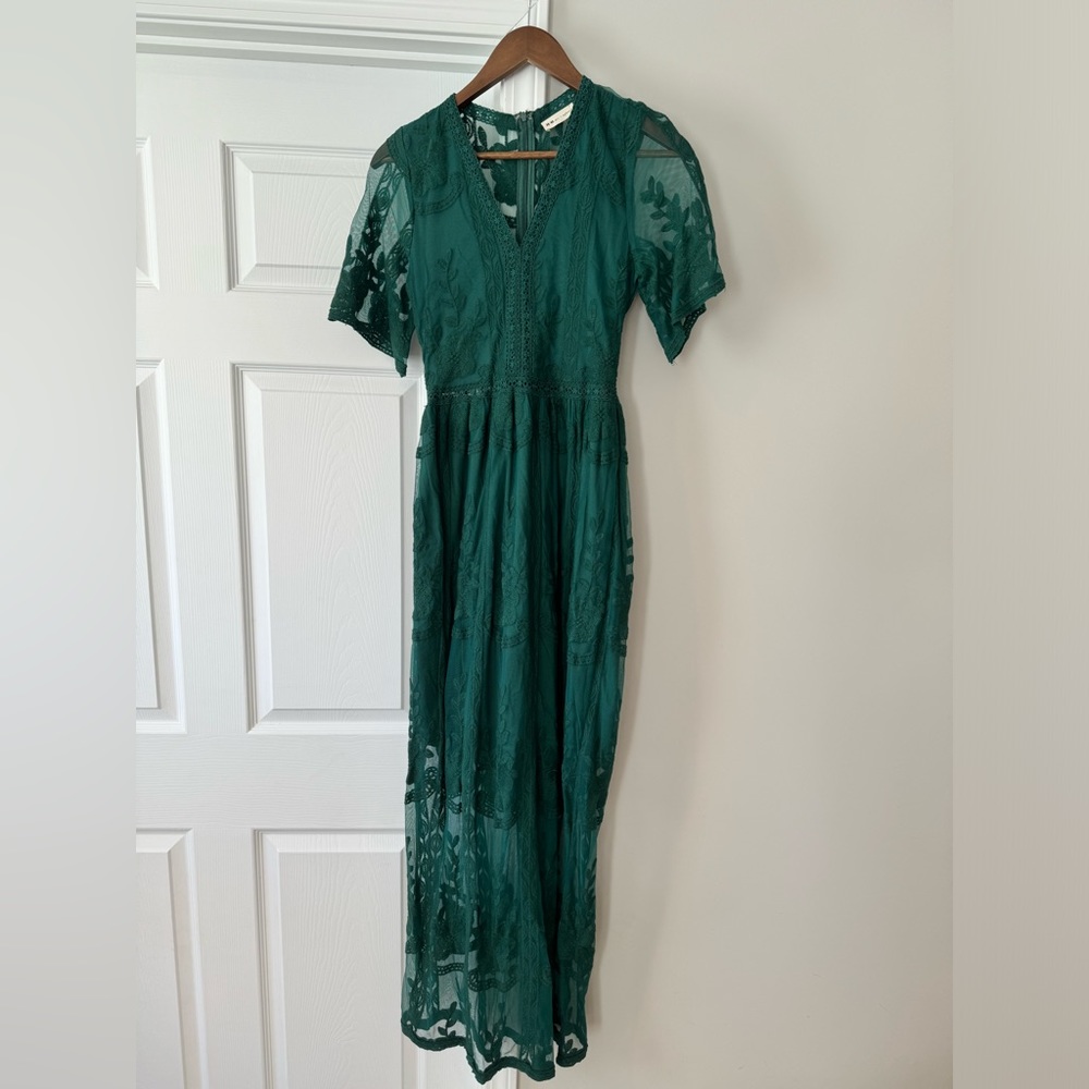 Boutique Lace Maxi Dress | Size XS | Jade Green Color | art + ephect brand